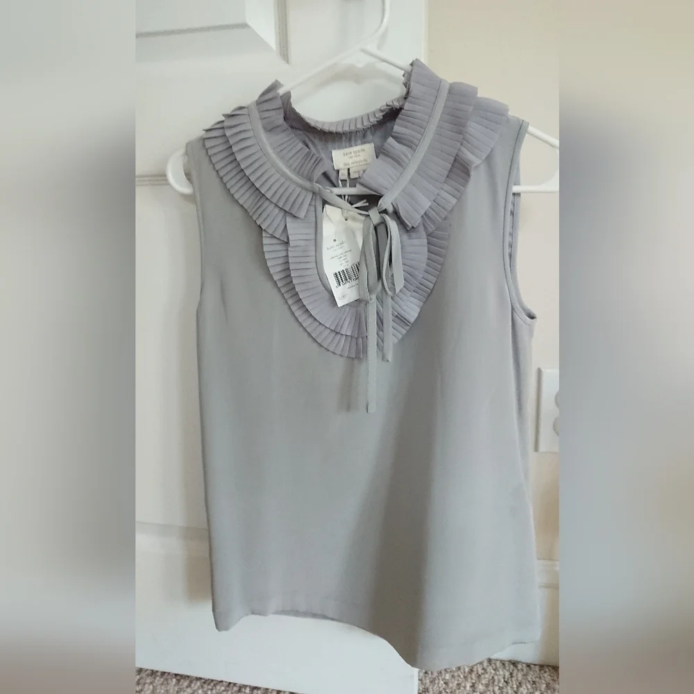 Kate spade‎ Antionette Gray Sleeveless Blouse with Ruffle Collar size XS